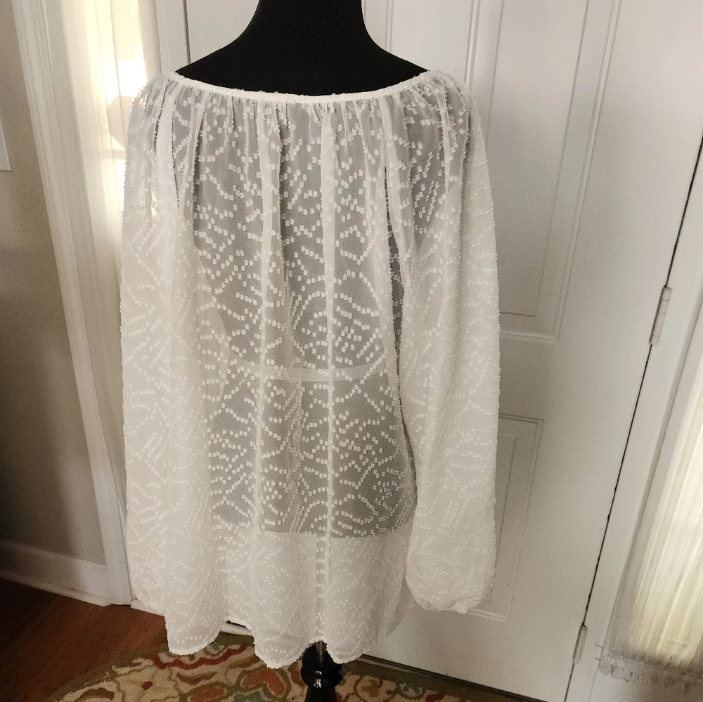 Jessica Simpson White Long Sleeve Dotted Swiss Sheer Blouse Size Plus 1X - Picture 4 of 7